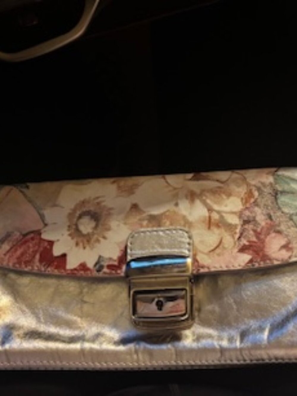 EUC Floral and Silver Leather Maurizio  Taiuti Clutch